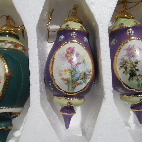 3 Bradford Editions Lena Liu Forever Flowers Christmas Ornaments Irises Poppies - Picture 3 of 9